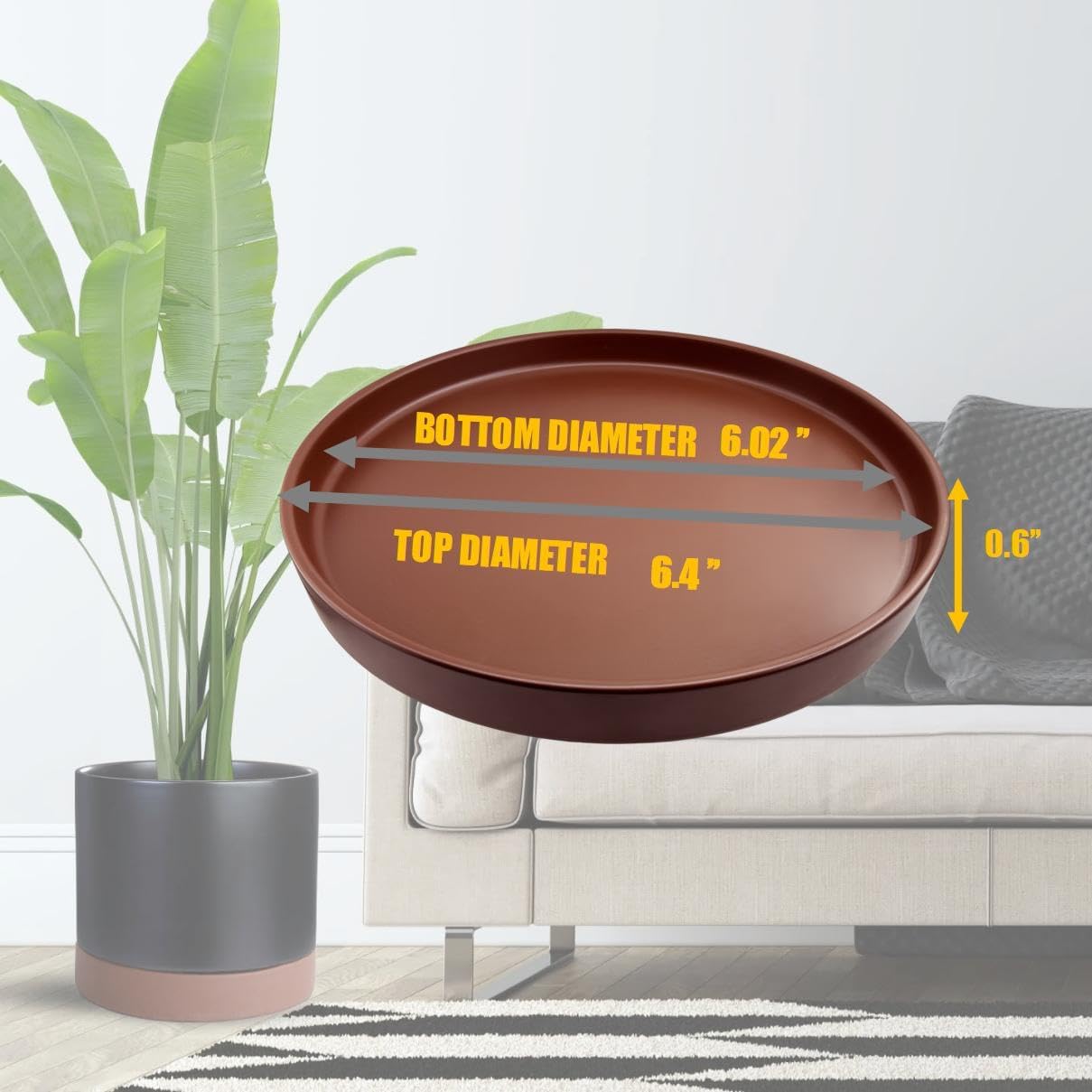 2 Pack Ceramic Plant Saucer Pot Tray 6 Inch, Planter Saucers 4 5 6 7 8 9 10 11 12 13 Inch for Indoors Outdoor, Durable Sturdy Flower Drainage drip Water Tray for Glazed Pots Base (6.4 Inch-Brown)