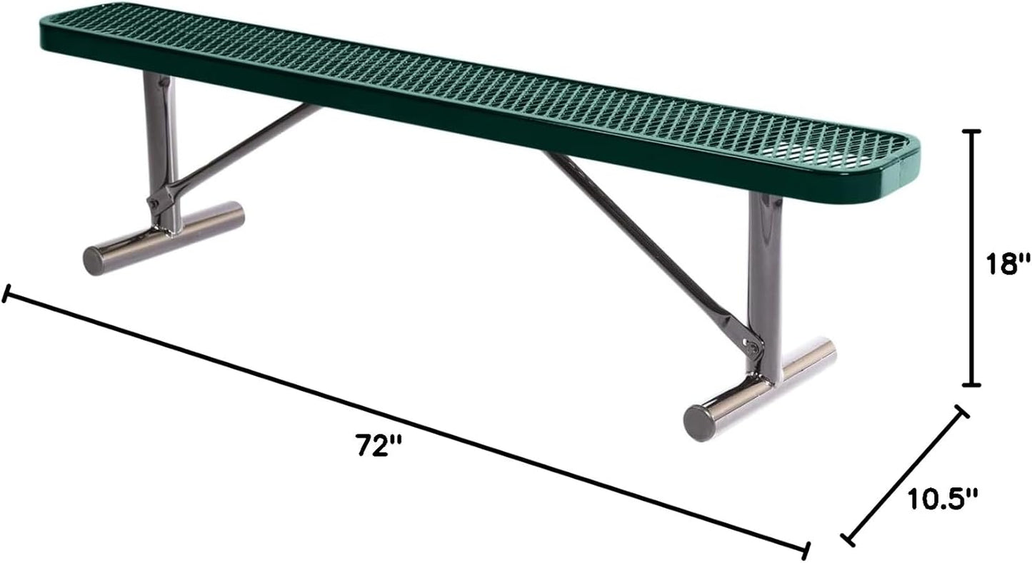 Heavy-Duty Portable Outdoor Bench Thermoplastic Coated, Expanded Metal, Commercial-Grade Seating, Made in America (Portable Without Back, 6 Ft, Textured Dark Green)
