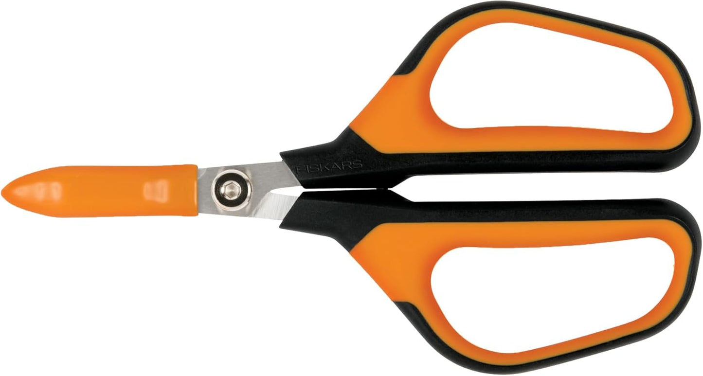 Fiskars Comfort Loop Micro-Tip Pruning Snips - 7" Garden Shears with Sheath and Extra Large SoftGrip Handle - Yard and Garden Tools - Orange/Black