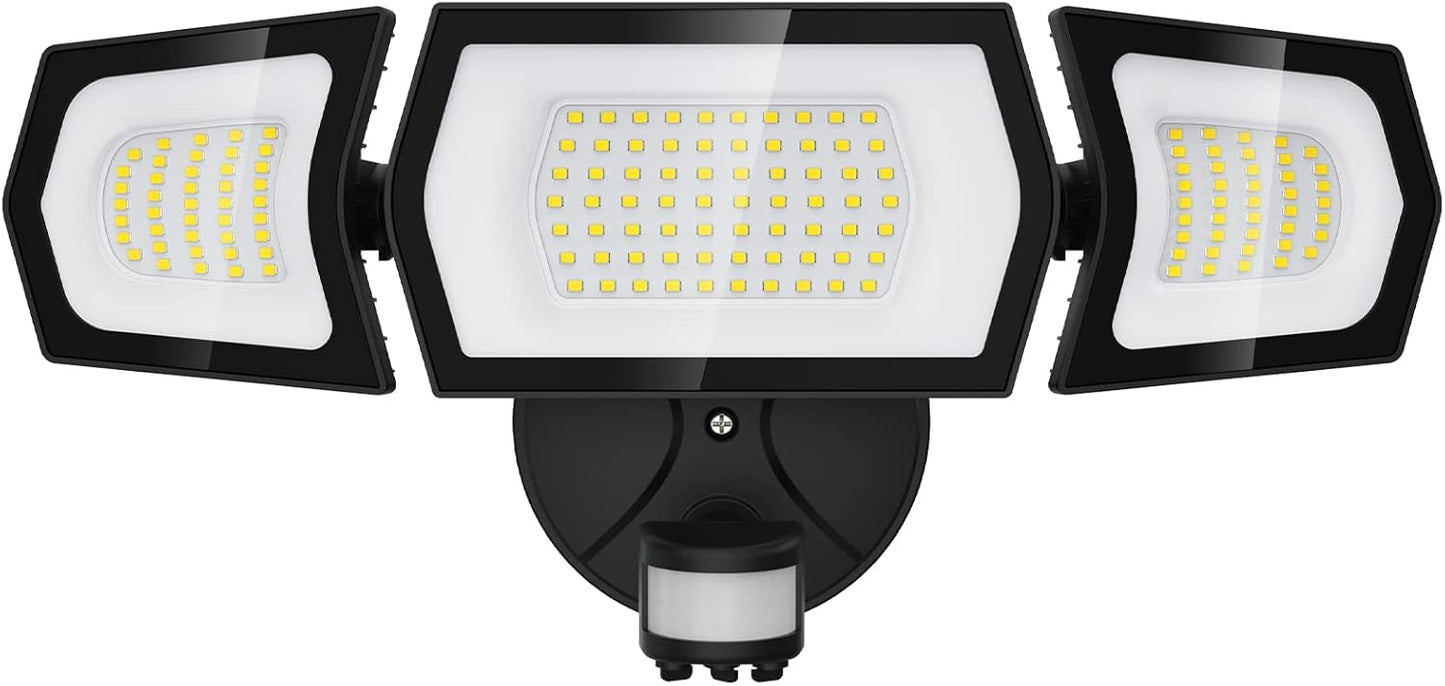 100W LED Flood Light Motion Sensor, 9000LM Motion Security Lights Outdoor, 3 Head Adjustable Floodlight, IP65 Waterproof Exterior Floodlights, 6500K Wall Light for Entryway, Yard, Garage