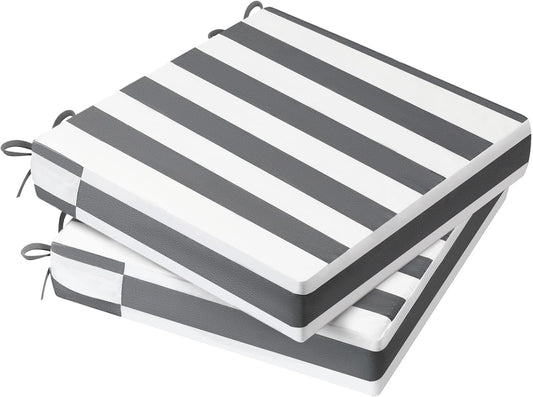 AAAAAcessories Outdoor Seat Cushions for Chairs, Waterproof, Fade-Resistant Patio Furniture Replacement Cushions, 20" x 20" x 3", Set of 2, Gray Cabana Stripe