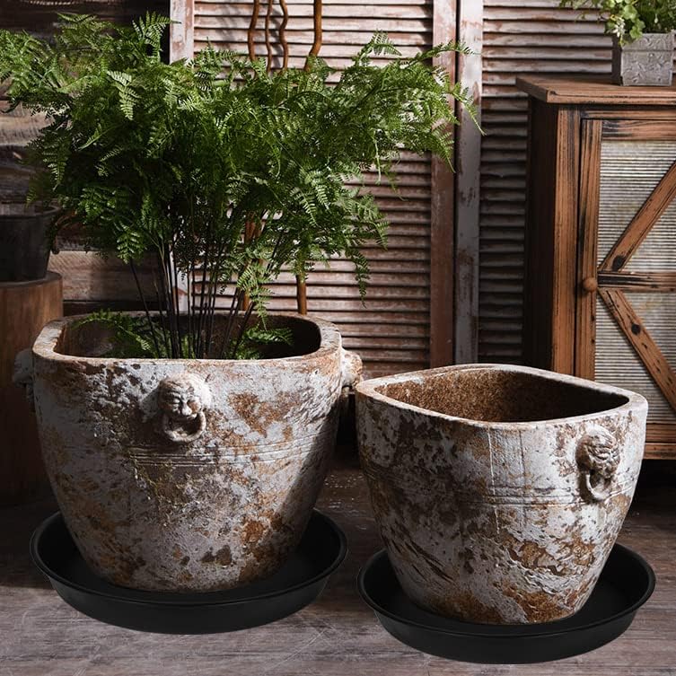 4 Pack of 16 17 inch Plant Saucer (15 inch Base), 2.3" Depth, Heavy Duty Deep Plant Trays for Pots, Plastic Plant Saucers for Indoors, Bird Bath Bowls, Drip Trays for Planter (17", Black)