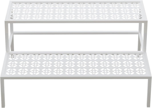 aboxoo Metal Plant Stand Metal 2 Tier Potted Multiple Flower Pot Holder Plant Shelf Indoor Plants Multiple,Outdoor Heavy Duty Planter Display Shelving Unit for Patio Garden Corner Balcony,Living Room(White)