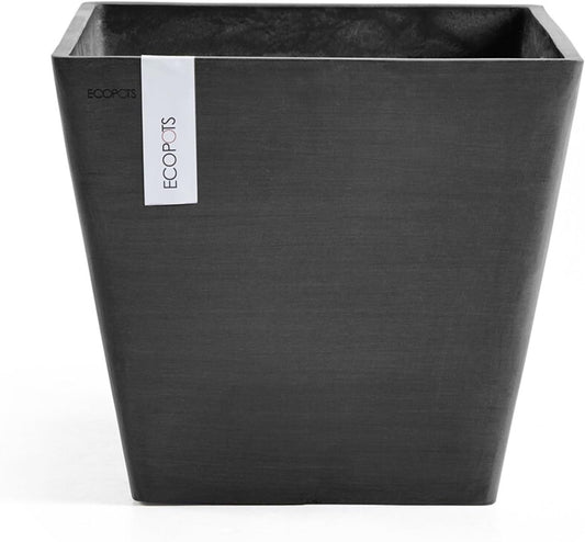 Ecopots Rotterdam Durable Modern Square Indoor/Outdoor Recycled-Based Composite Flower Planter, Dark Grey, 15.75"