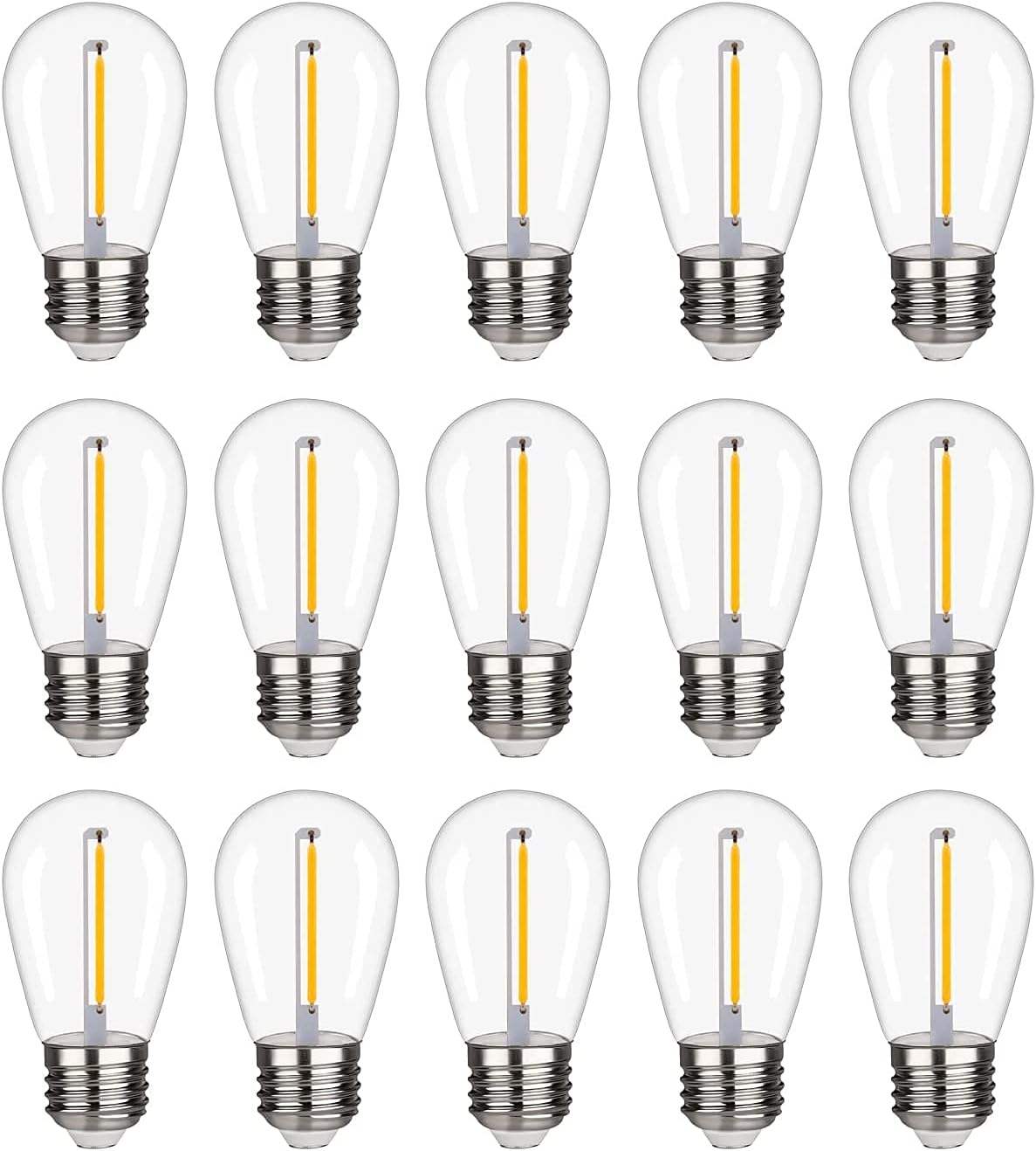 15 Pack S14 LED String Light Bulbs, 1W Shatterproof & Waterproof Outdoor Indoor Replacement Bulbs, E26 Base Edison LED Light Bulbs Warm White 2200K. (S14 15Pack)
