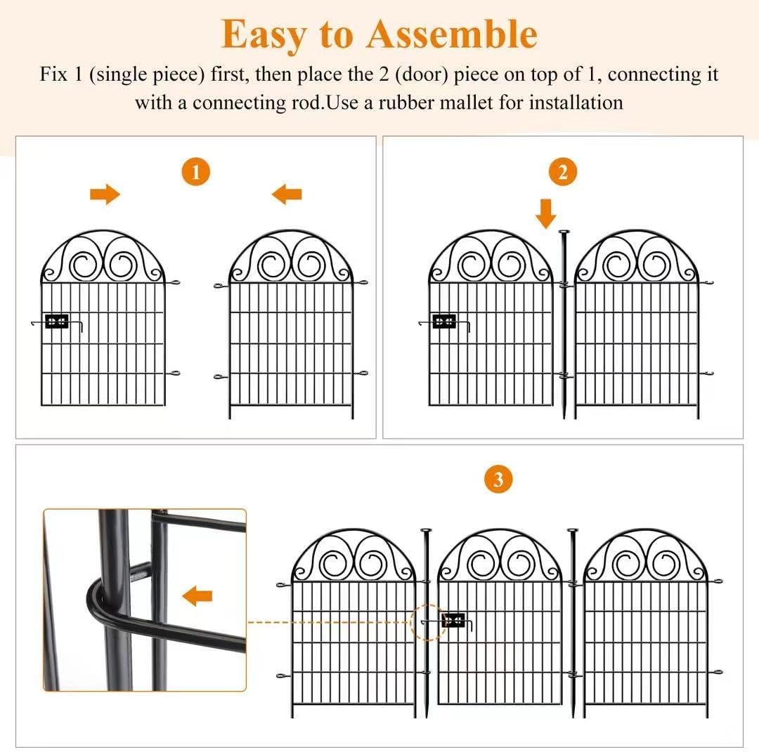 Tall Garden Animal Barrier Fence with Gate, 36 in(H)×17.5 Ft(L) 8 Panels Dog Digging Fence Barrier, Black Heavy Duty Metal Temporary Fences, Reusable Defense Fencing for Outdoor Yard│Patented