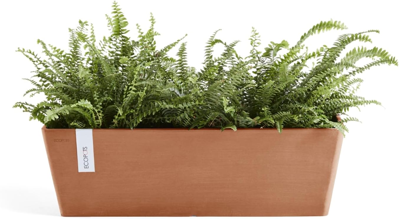 Ecopots Bruges Durable Modern Rectangular Indoor/Outdoor Recycled-Based Composite Flower Pot Planter, Terracotta Color, 17.75"