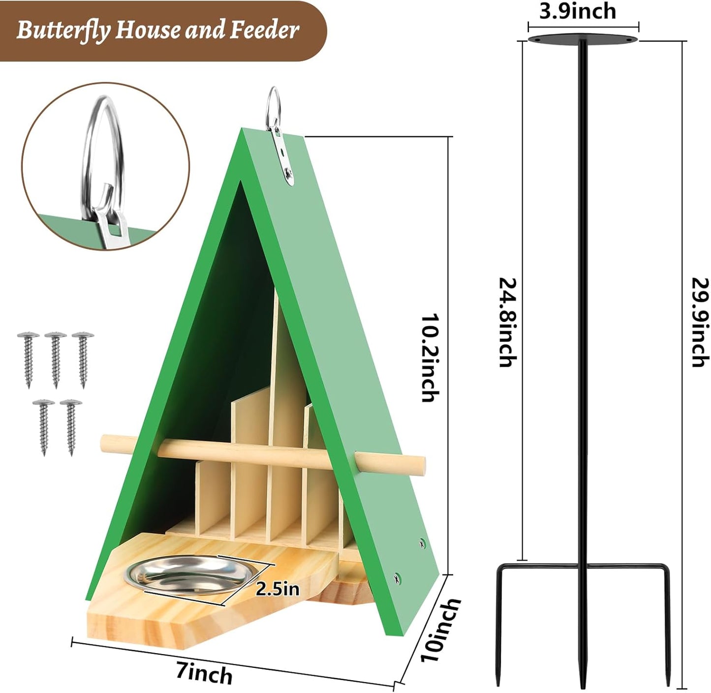 2025 New Butterfly House and Feeder for Outside, Wooden Butterfly House with Metal Stake for Garden, Natural Butterfly Habitat with Butterfly Puddler on The Floor or Hanging on Tree Wall