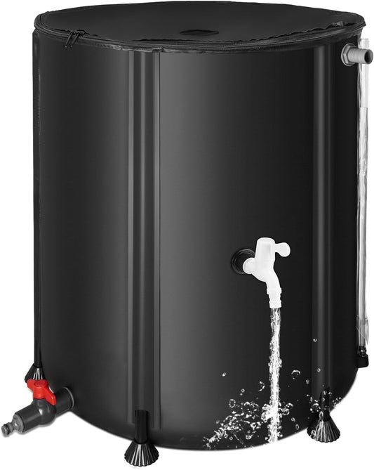 50 Gallon / 200L Rain Barrel, Collapsible Rain Barrels to Collect Rainwater from Gutter with Spigots and Overflow, 500D PVC Portable Rain Water Collection Catching System, Water Catcher Tank