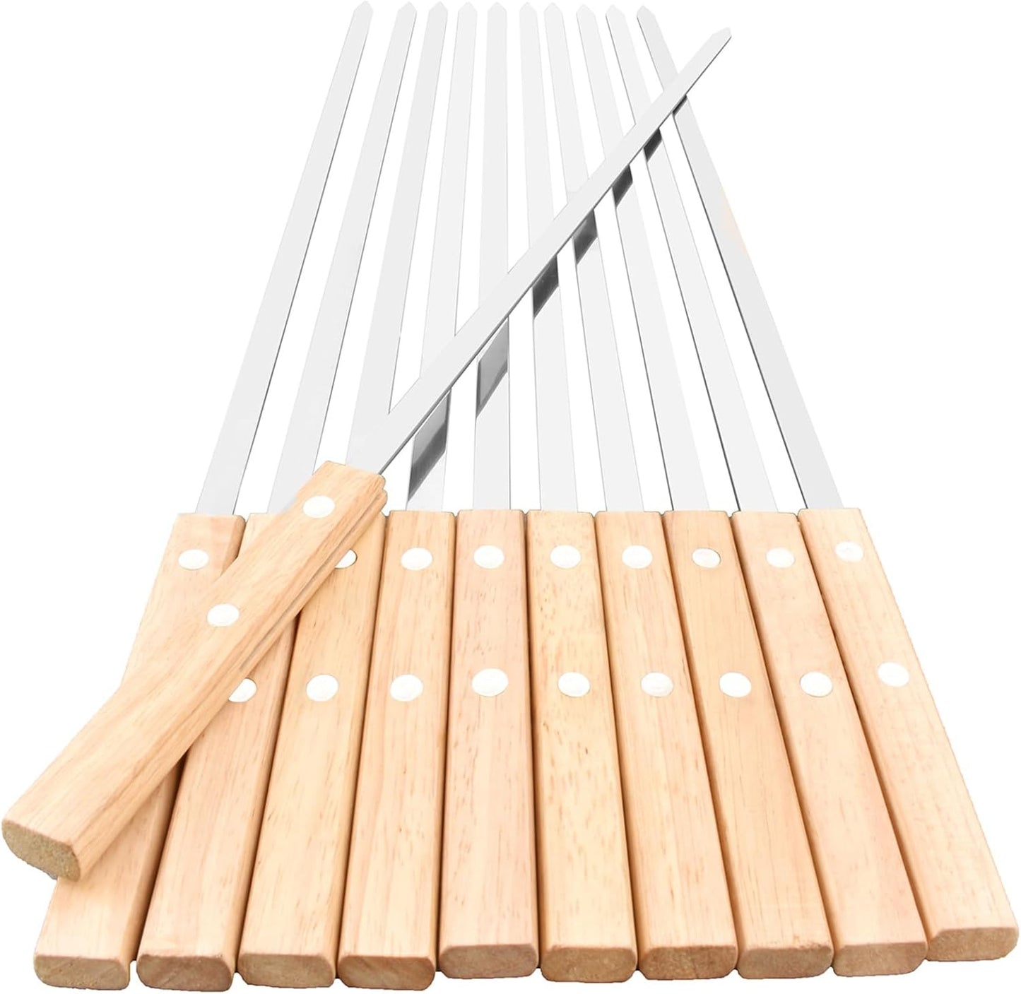 22-Inch Long Flat BBQ Skewers, HONSHEN 3/8 Inch Heavy Duty Stainless Steel Wide Blade with hardwood Handle barbecue skewers for Grilling Meat,Chicken,Beef-Set of 12 (22Inch Flat BBQ Skewers 12p)