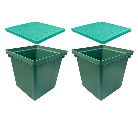 2 Sets 20x20x20in Underground Splice Box W/FRP Cover,Large Enclosure Precast Polyethylene Distribution Pull Pit Access Electrical Junction Boxes Drillable Tapered Wiring for Cable