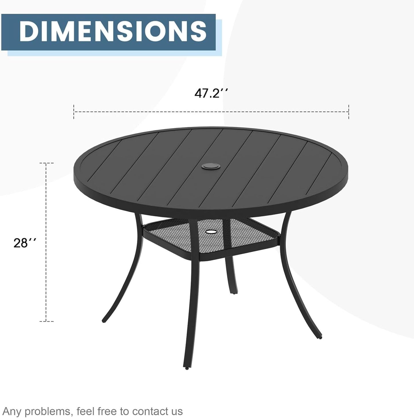 DIFY Patio Round Dining Table, 47.5" All Weather Round Outdoor Table with 1.57" Umbrella Hole for 6 Person, Perfect for Lawn Poolside and Backyard, Black