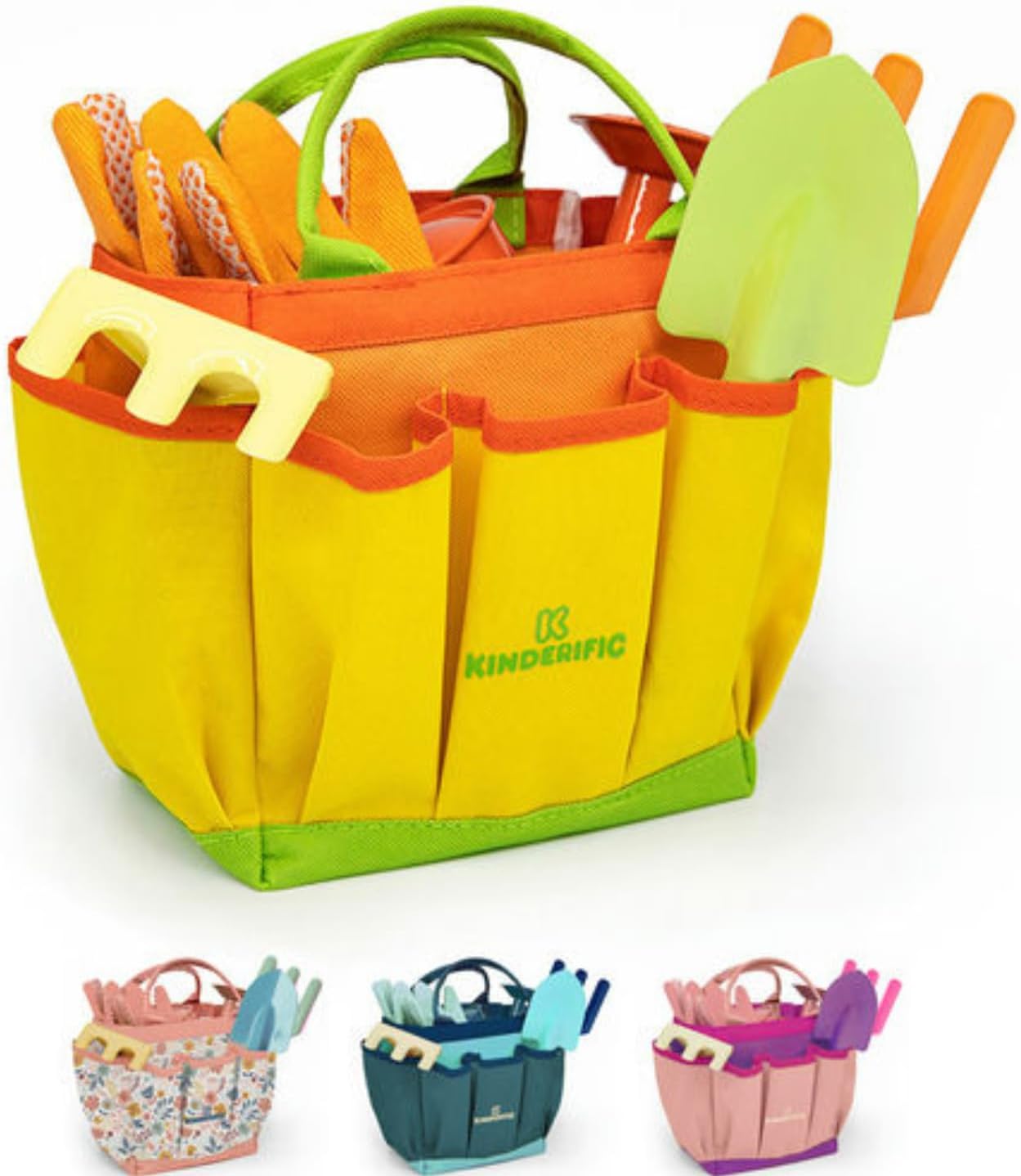 Gardening Set, Tool Kit, for Kids, STEM, Includes Tote Bag, Spade, Watering Can, Rake, Fork, Trowel and Gloves (Sunshine)