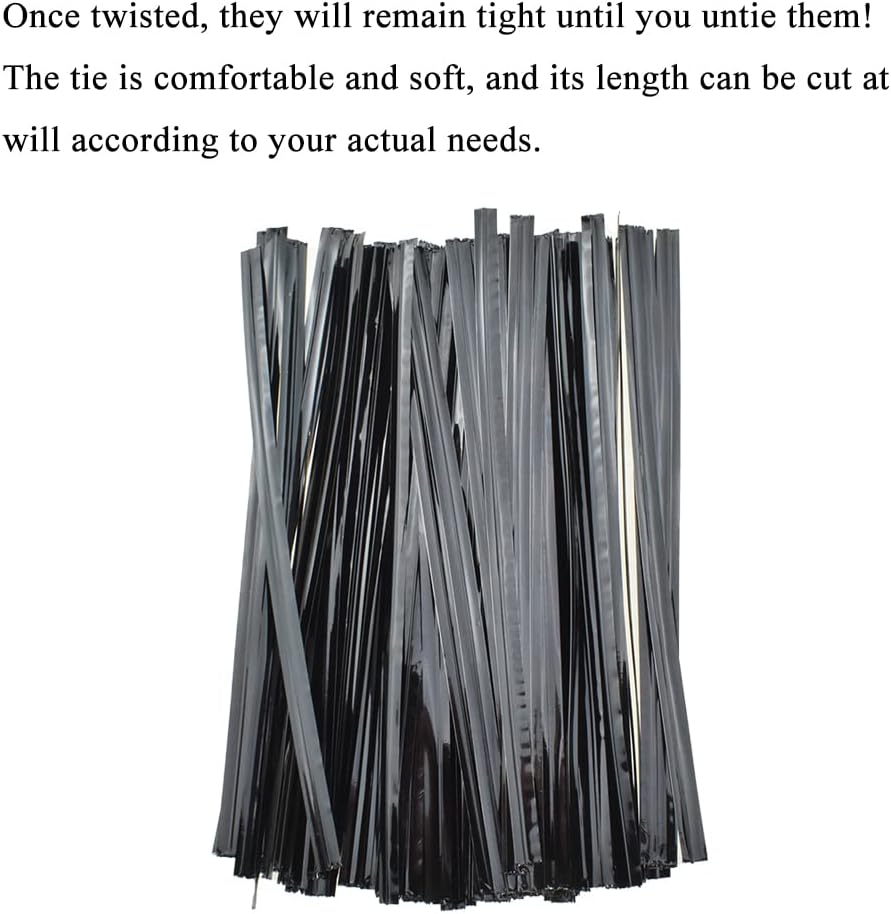 HAHIYO 300Pcs 4 inches Black Metal Twist Ties Bread Candy Coffee Bag Ties Plant Garden Twist Ties for Cellophane Treat Bags Gift Wraping Bags Plastic Bags Halloween Party Cake Present Art Crafts