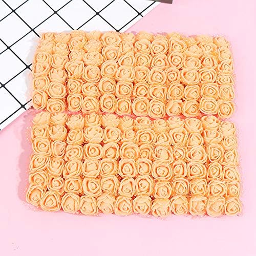 Foam Rose Fake Flowers for Crafts 144 pcs 2 cm Mini Wreaths Artificial Flower Bouquet Multicolor Rose Flower Wedding Scrapbooking Decoration Rose Fake Flower(Orange)