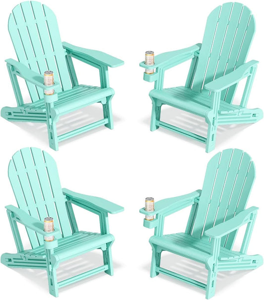 Adirondack Chairs Set of 4, Tool-Free Assembly All-Weather Plastic Adirondack Chairs, HDPE Fire Pit Chairs with Cup Holder, Outdoor Chair for Patio Garden (Aruba)