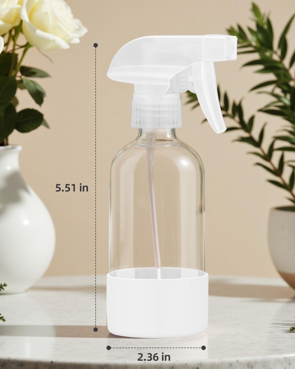 2 Pack Glass Spray Bottles 8 oz, Empty Refillable Containers with Silicone Sleeve Protection, Glass Spray Bottles for Cleaning Solutions, Hair and Plants with Adjustable Nozzles Black&White