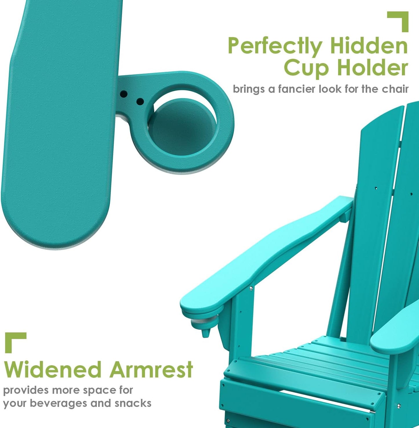 GREENVINES Folding-Adirondack-Chairs-Set-of-4 | HDPE All-Weather | Firepit Chair | Cup Holder | Aqua | for Campfire Deck Backyard Patio Outdoor Poolside Lawn