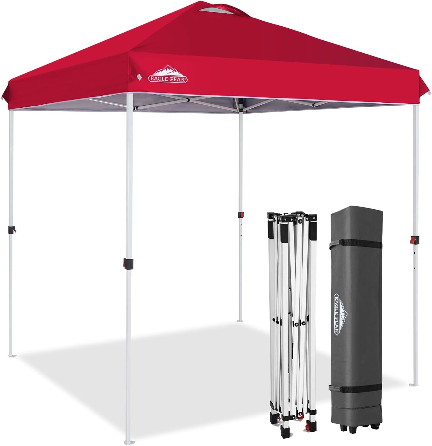 EAGLE PEAK Pop Up Canopy Tent with Wheeled Carry Bag, 8 Stakes, 4 Ropes, Easy Set Up Tent Canopy, 6.6x6.6 ft, Red