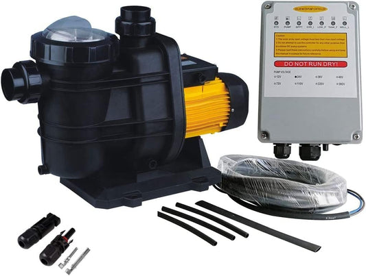 Solar Powered Swimming Pool Pump, 72VDC, 1.6HP, 62ft, 136GPM, Solar Water Pump with MPPT Controller, Suitable for Salt Water, JP31-19/1200