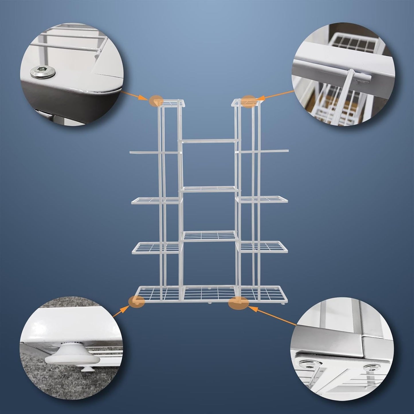 5 Tier 14 Potted Metal Large Plant Stand for Indoor Outdoor Flower Pot Display Planter Shelf, White