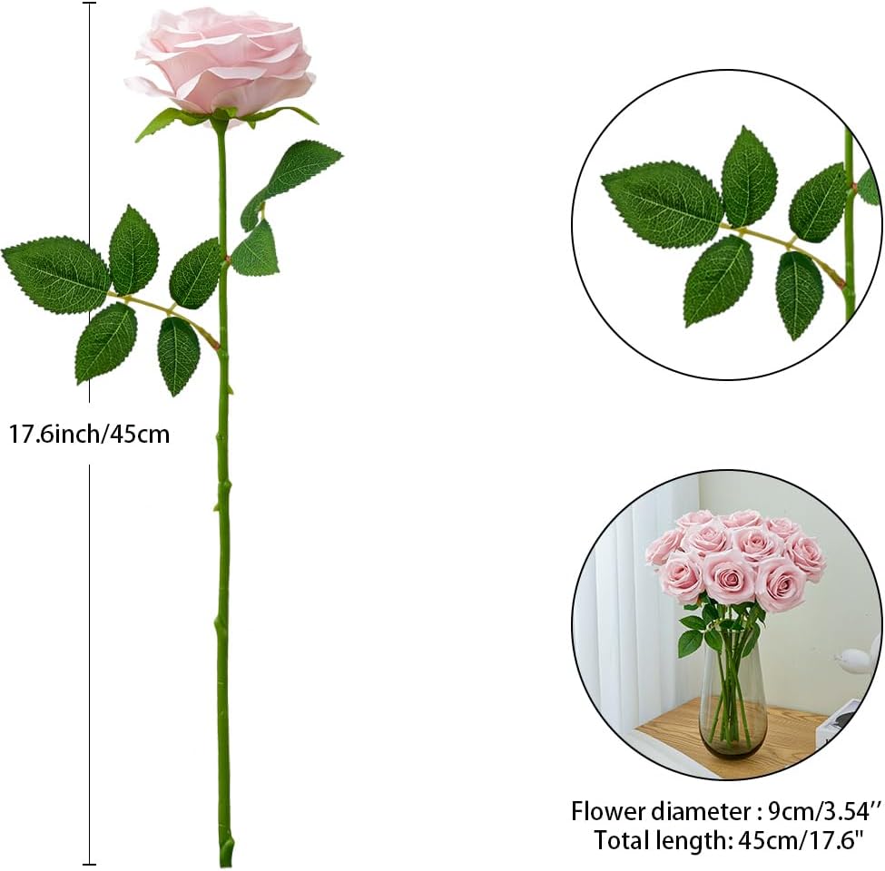 Artificial Rose 10pcs Open Flower Bouquet Faux Rose Stems for Wedding Arrangement, Bridal Bouquet, Centerpiece, Fake Faux Silk Flowers (Dusty Pink)