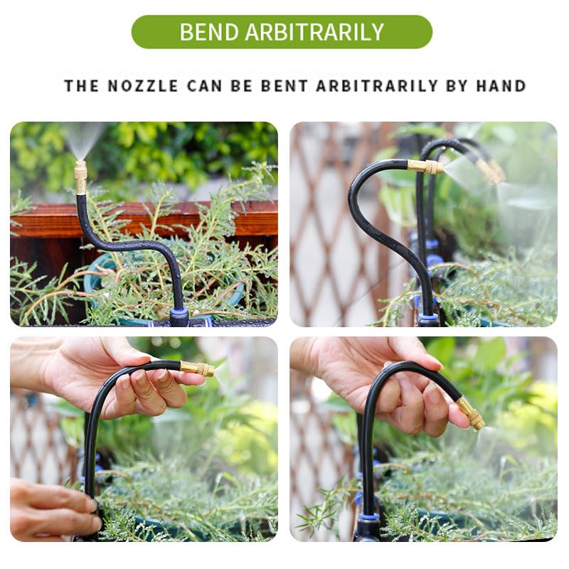 Garden Watering System, Greenhouse Mist Drip Irrigation Kit, 64.5 Ft Hanging Plant Watering System with 20 Three-Way Atomizing Nozzle and 12mm Irrigation Tubing Hose, Gold