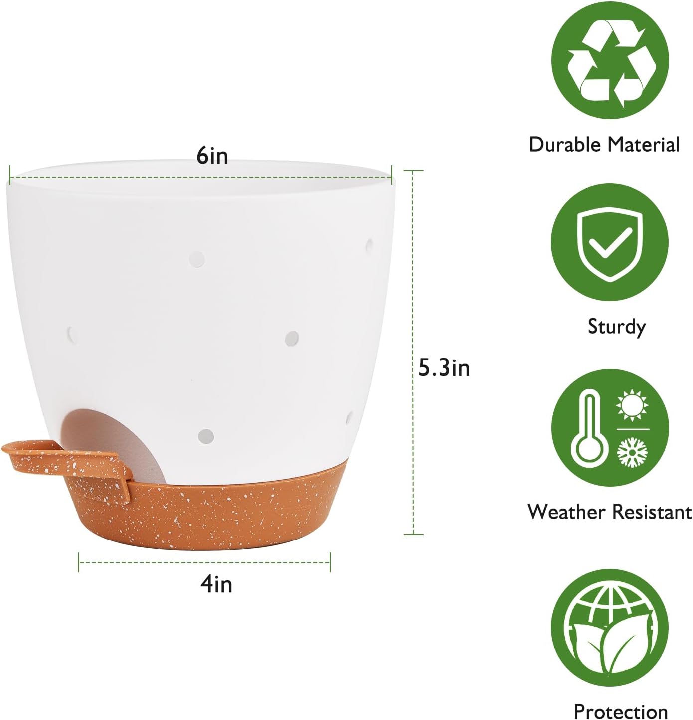 6 Inch Orchid Pots with Holes, 2 Pack Self Watering Planters for Orchids Plastic Orchid Pot Plant Flower Pots for Orchids Indoor Outdoor (White with Brown)