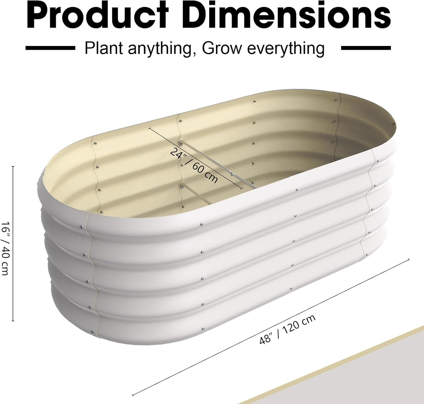 4x2ft Oval Galvanized Raised Garden Bed Kits 16" Tall Outdoor Large Metal Modular Planter Box 9-in-1 Raised Beds for Gardening,Vegetables,Fruits,Flowers & Herbs (White)