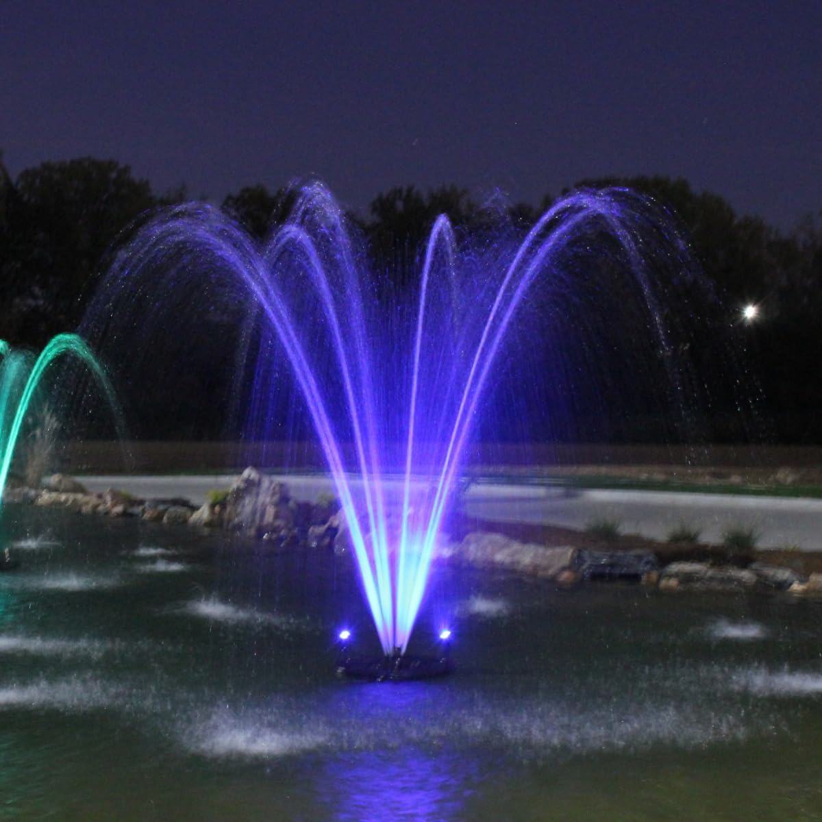 HALF OFF PONDS Floating Fountain – 1/2 HP Pond Aerator, 100' Cord – 6,100 GPH Water Pump – 9 Spray Patterns - Color-Changing LED Lights - for Ponds & Water Gardens