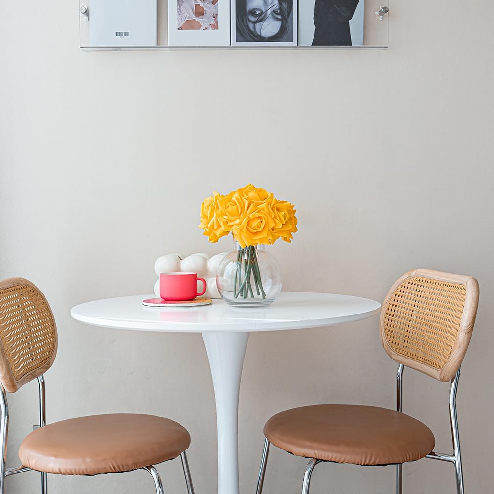 Artificial Roses Single Stem 10pcs Fake Silk Flower Arrangement Bouquet Real Touch for Home Party Wedding Decoration(Orange Yellow)