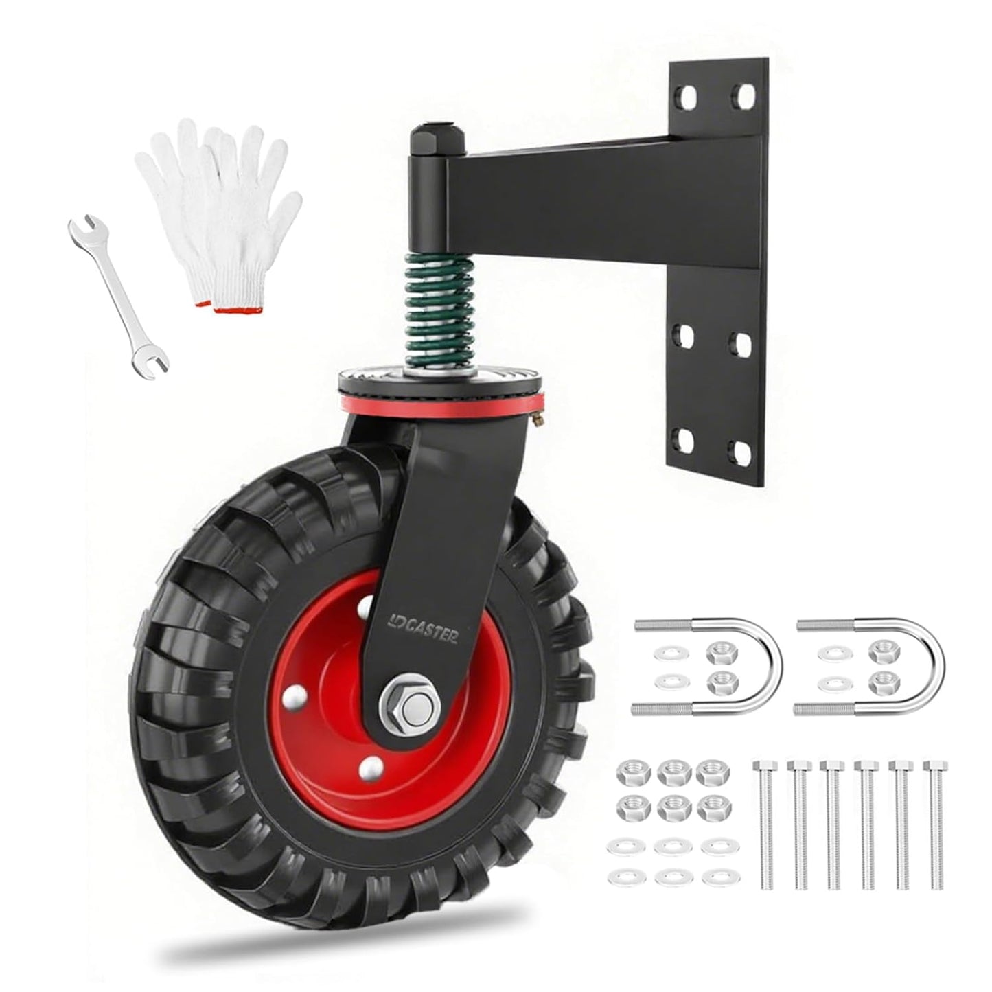 Heavy Duty Gate Wheel, 8" Double-Welded,600lb Capacity for Metal Tube & Wooden Gates, 360° Swivel Spring-Loaded Caster with 2 Installation Kits