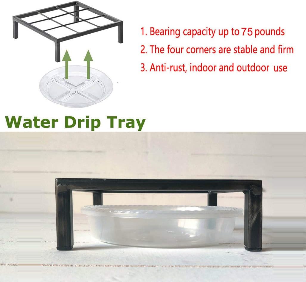 8" Metal Heavy Duty Potted Plant Stand Flower Pot Holder with Saucer Indoor Outdoor Rustproof Iron Garden Container Square Supports Rack for Planter ,2 Pack(iron color )