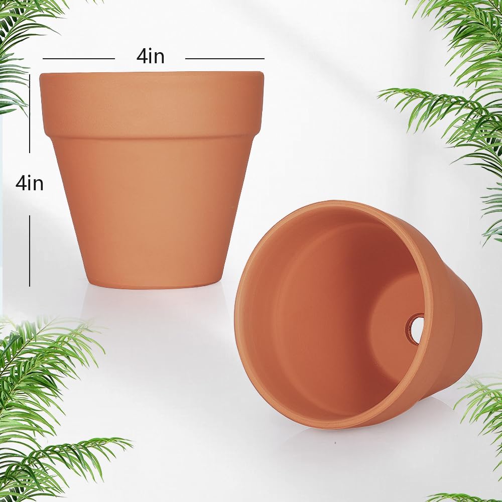 4 inch Terracotta Clay Pots, 24 Pack Clay Flower Pots with Drainage, Great for Plants, DIY, Crafts, Wedding