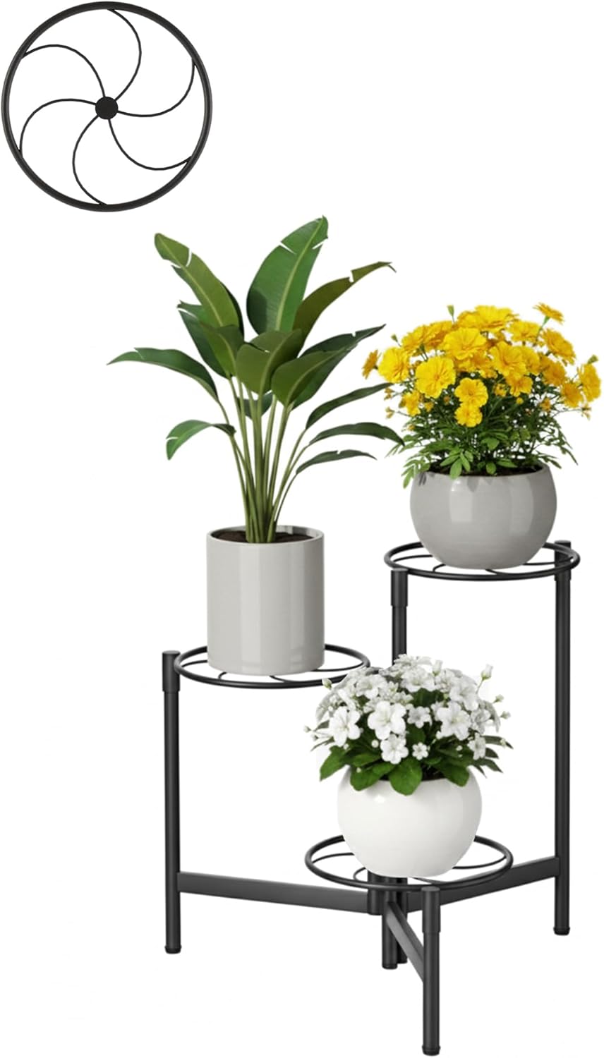 3 Tier Plant Stand Outdoor Tall Metal Corner Plant Stand for Patio Garden Balcony Living Room Bedroom Indoor Tiered Plant Shelf Black Kite
