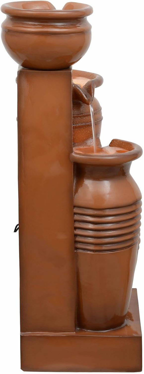 Teamson Home 28.7" 4-Tier Cascading Bowl Solar Powered Water Fountain for Outdoor Living Spaces, Terracotta