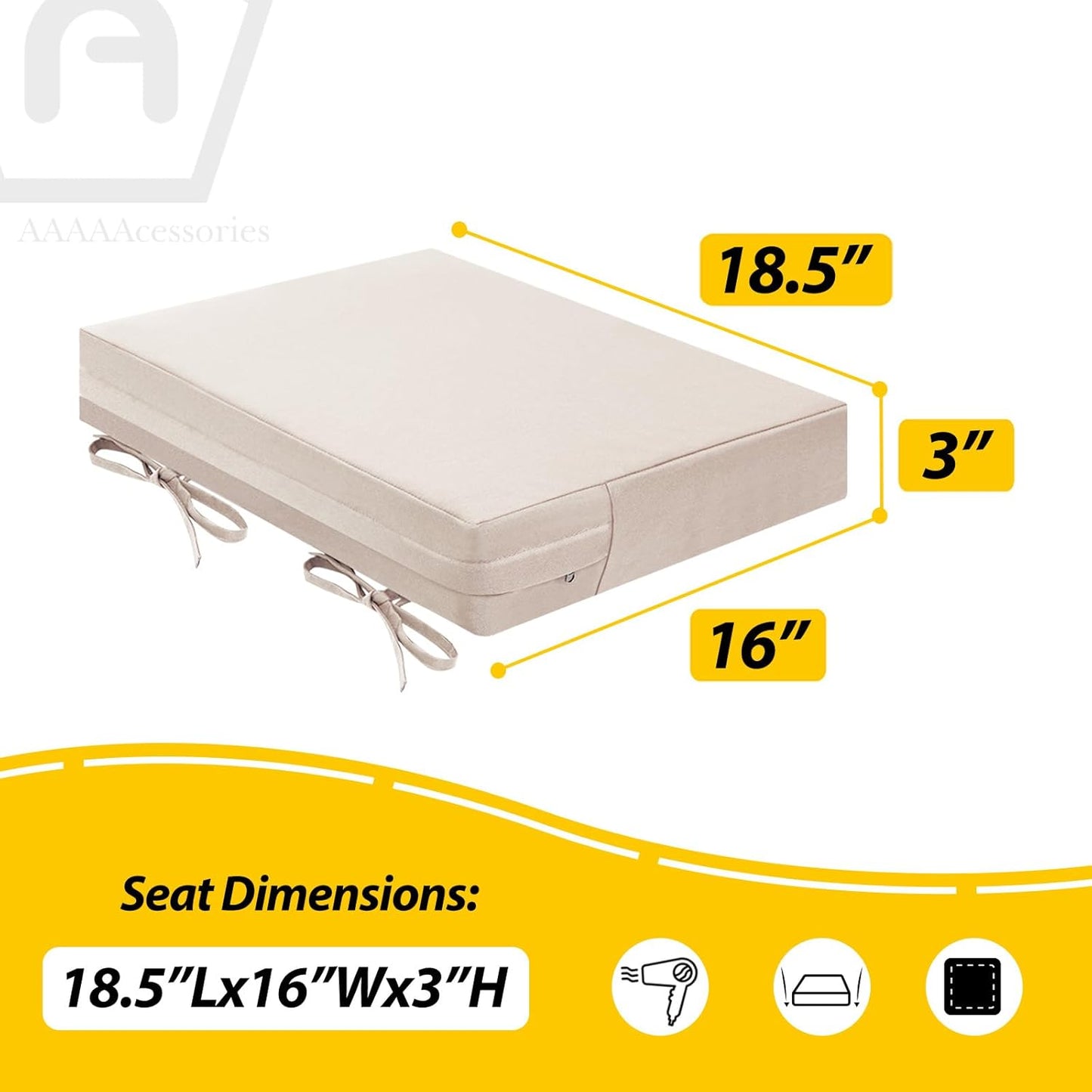 AAAAAcessories Outdoor Seat Cushions for Chairs, Waterproof, Fade-Resistant Patio Furniture Replacement Cushions, 18.5" x 16" x 3", Set of 4, Khaki Beige