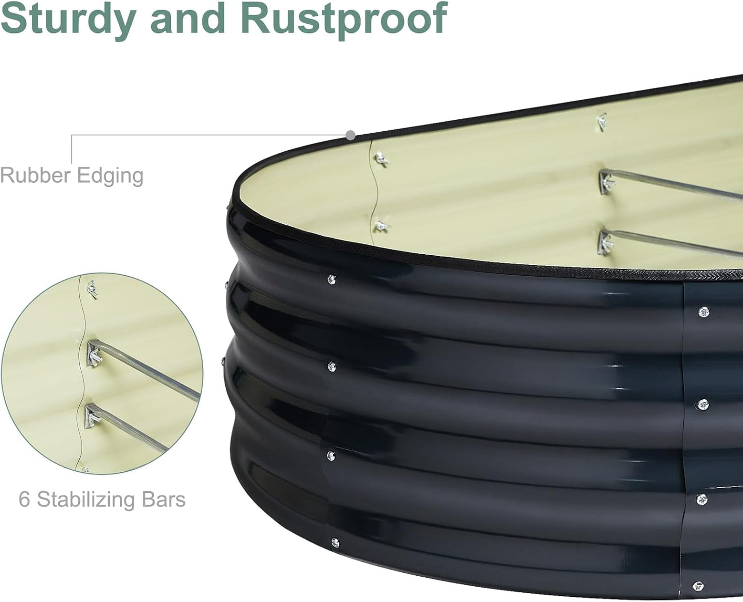 2Pcs Galvanized Steel Raised Garden Bed 8x2ft Oval - 17" Tall 9-in-1 Modular Planter Box for Vegetables/Flowers, Rust-Proof Metal Outdoor Planters Rubber Edging (Grey)