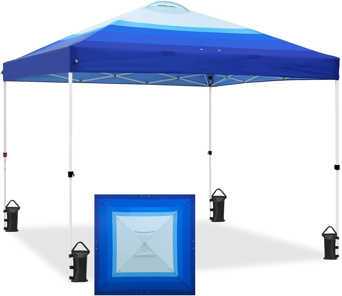 EAGLE PEAK Pop Up Canopy Tent with Wheeled Carry Bag, 8 Stakes, 4 Ropes, 4 Weight Bags, Easy Set Up Tent Canopy, 10x10 ft, 100sqft of Shade, Blue Fade Stripe
