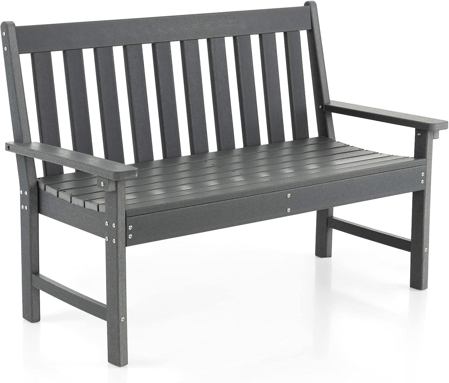 Giantex Outdoor Bench, 52-Inch Outside Bench All-Weather HDPE Park Bench with Backrest and Armrests, 705 lbs Weight Capacity, 2-Person Slatted Patio Bench for Porch, Yard, Lawn, Garden Bench (Grey)