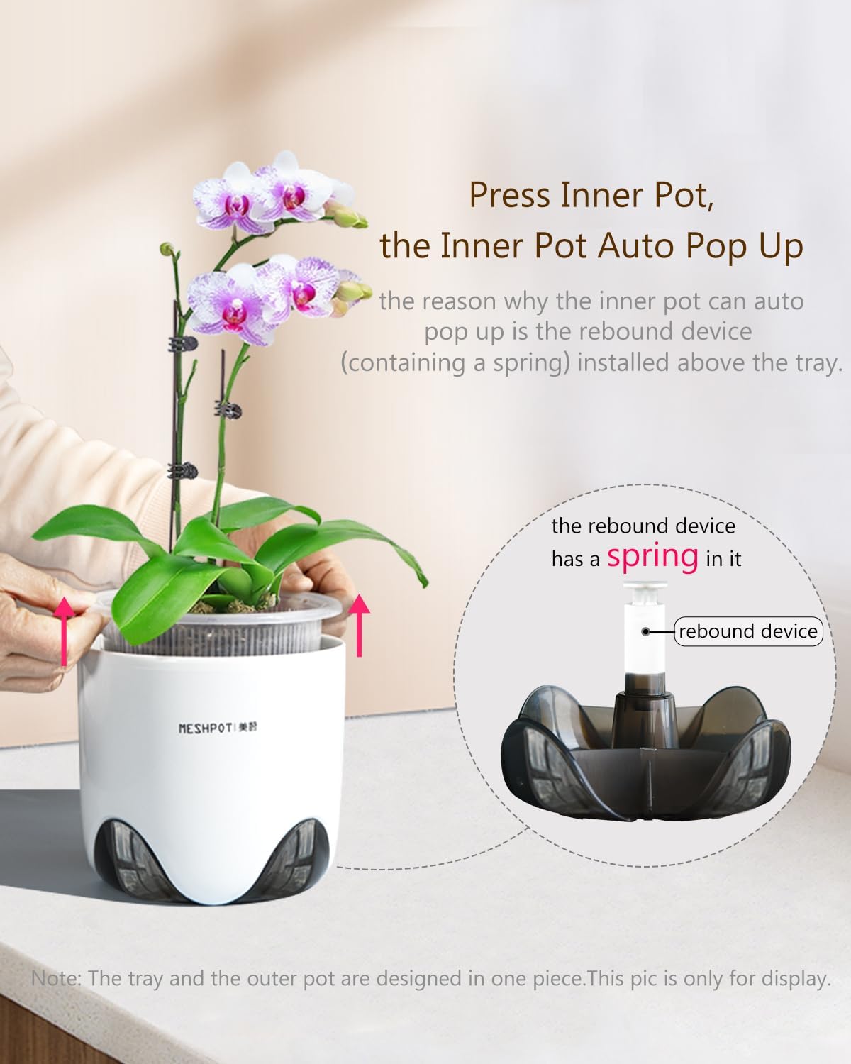 5 inch Orchid Pots with Holes for Repotting with Excellent Airflow, Set of 2, Double Layer Plastic Imitate Ceramic Orchid Planter, Clear Orchid Pot Match Decorative Orchid Container