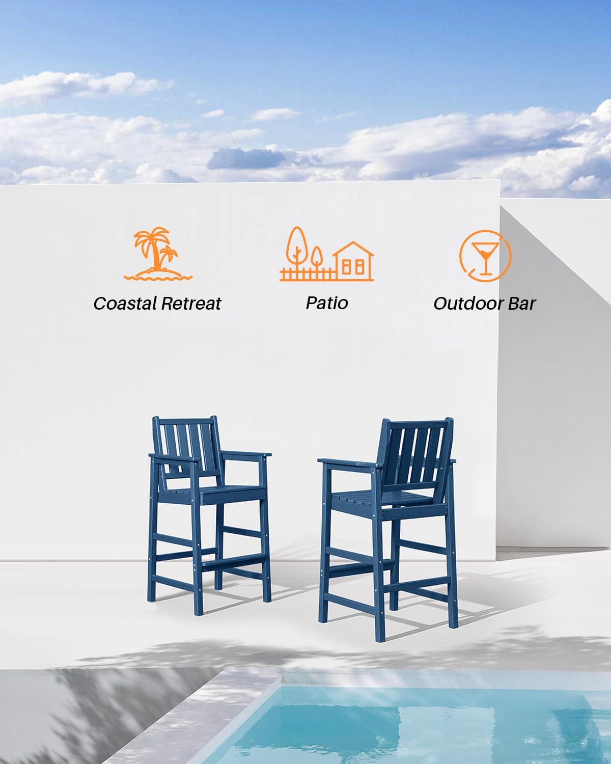 5-Piece HDPE Patio Bar Set, Rectangular Bar Height Table and 4 Adirondack Bar Chairs, All-Season Outdoor Bar Stools Set, Outdoor Bar Table and Chairs Set for Outside, Balcony, Deck, Navy