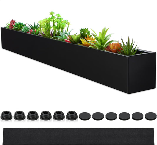 32 x 3.5 x 3.5 Inch Long Rectangular Planter Box Window Sill Plant Box Metal Water Trough Indoor Large Modern Steel with Drainage Holes Herb Garden Home(Black)