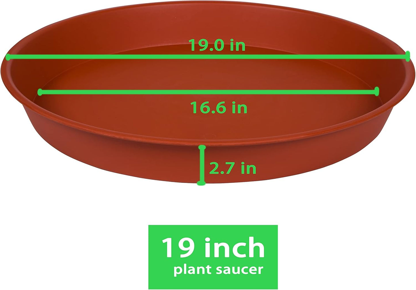 2 Pack of 18 19 inch Plant Saucer Tray (16.5 inch Base), 2.7" Depth, Heavy Duty Plastic Saucer 19" Round, Plant Tray for Pots, Flower Plant Saucers for Indoors (19 inch, Terracotta)