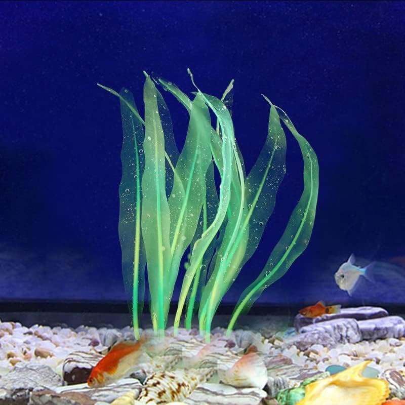 1Pcs Aquarium Decoration Green Plants Simulation Artificial Water Grass Fish Tank Decor Silicone Glowing Kelp Tall Aquarium Plant Ornament Accessories,Green,16.9in