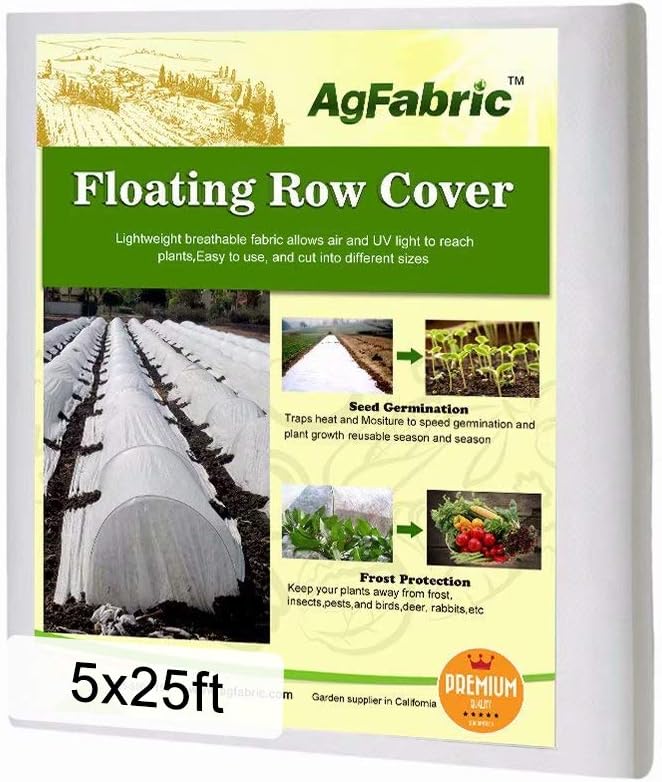 Agfabric Plant Covers Freeze Protection Frost Blankets for Plants 5'x25' 1.2oz Row Covers Outdoor Plant Covers for Winter Freeze Cloths for Plants Winter Frost Pests Protection,White