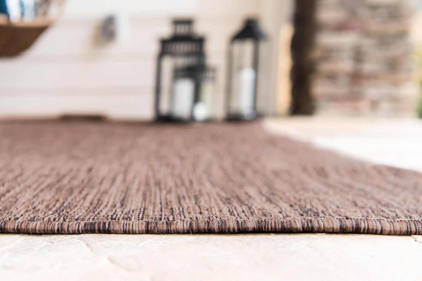 Unique Loom Collection Casual Transitional Solid Heathered Indoor/Outdoor Flatweave Area Rug (6' 1" x 9' Rectangle, Light Brown/Ivory)