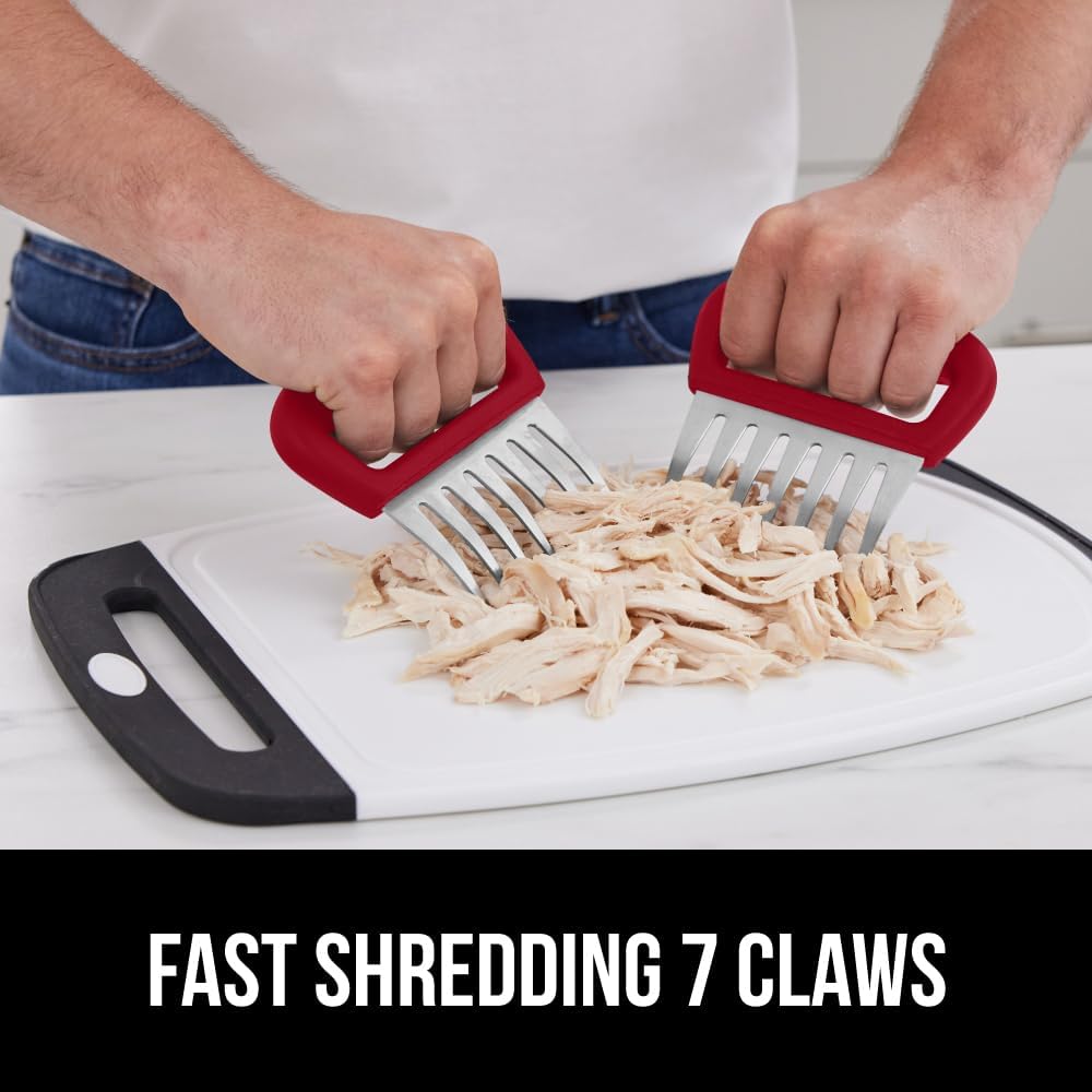 GORILLA GRIP BPA-Free Chicken Shredder Meat Claws, Sharp Stainless Steel Food Shredding Fork, Comfortable Handle, Easily Shred Pulled Pork, Taco Meats, Kitchen Smoker BBQ Tool, Dishwasher Safe, Red