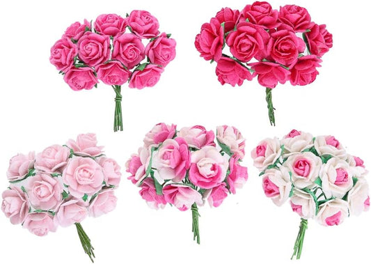 Handmade Mini Mulberry Paper Roses 18 mm Mulberry Paper Flowers Scrapbooking Wedding DIY Craft 50 pcs (Pink Tone)