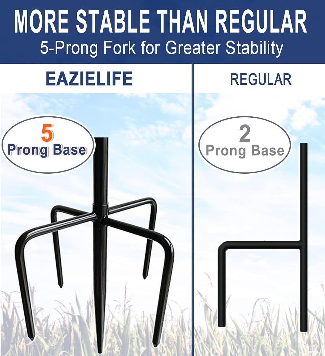 Shepherds Hook for Outdoor Bird Feeders Pole 76 Inch Tall, Adjustable Heavy Duty Garden Hanger Stake Pole with 5 Prong Base, Shiny Black (2 Packs)